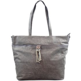   Női shopper válltáska elöl széles zsebbel, műbőr, szürke