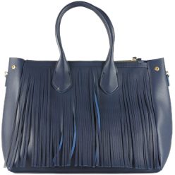 Nagyméretű rojtos kézitáska, műbőr, kék