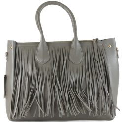 Nagyméretű rojtos kézitáska, műbőr, szürke