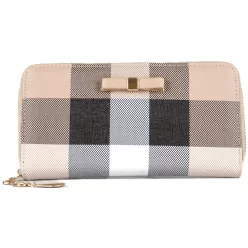 Masnis női pénztárca kockás mintával, műbőr, bézs