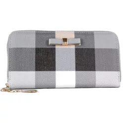 Masnis női pénztárca kockás mintával, műbőr, szürke