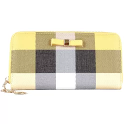 Masnis női pénztárca kockás mintával, műbőr, sárga