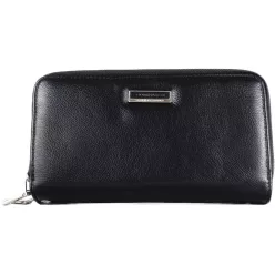 Duplarekeszes női pénztárca felirattal, műbőr, fekete