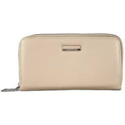   Duplarekeszes női pénztárca felirattal, műbőr, világosbarna