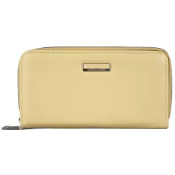 Duplarekeszes női pénztárca felirattal, műbőr, sárga