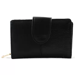 Elegáns női pénztárca kígyóbőrös mintával, fekete