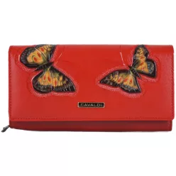 Cavaldi női pénztárca pillangós mintával, bőr, piros