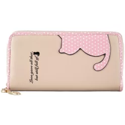 Női pénztárca cicás mintával, műbőr, bézs