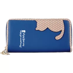 Női pénztárca cicás mintával, műbőr, kék