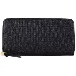 Csillogós női pénztárca, műbőr, fekete