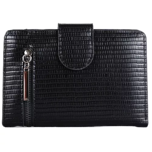 Női pénztárca kívül cipzárral, műbőr, fekete