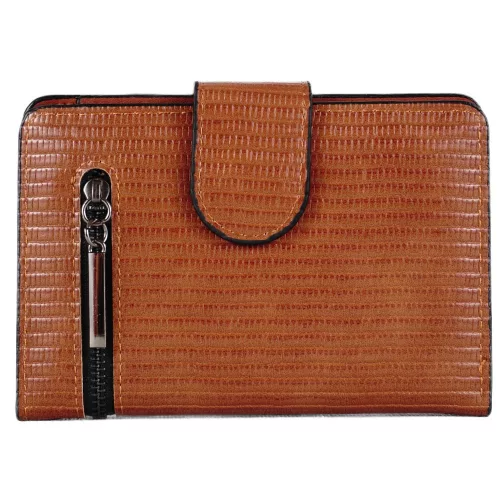 Női pénztárca kívül cipzárral, műbőr, barna