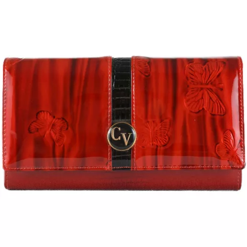 Cavaldi elegáns női lakk pénztárca pillangókkal, bőr, piros