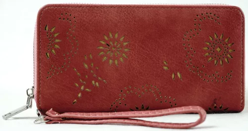 Női pénztárca lézervágott mintával, műbőr, rózsaszín