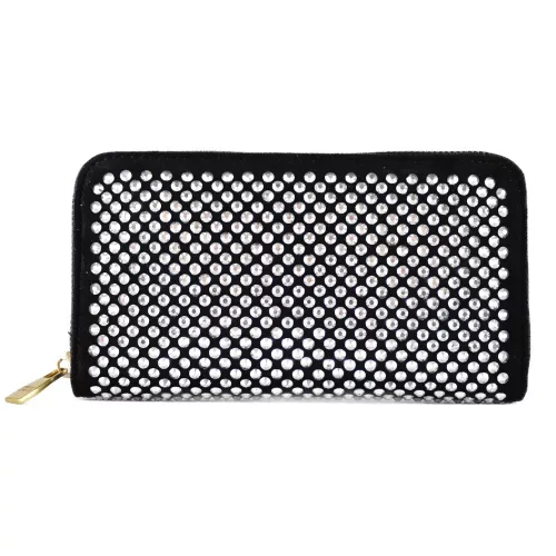 Női pénztárca kövekkel, műbőr, fekete