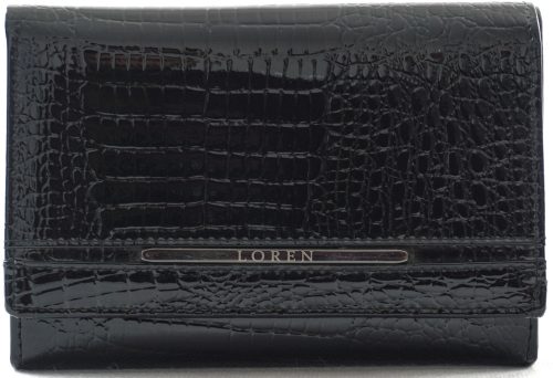 Loren női pénztárca kígyóbőr mintával, bőr, fekete