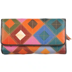 Vera Pelle színes varrott női pénztárca, bőr, fekete