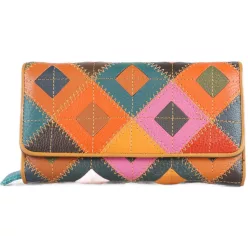 Vera Pelle színes varrott női pénztárca, bőr, barna