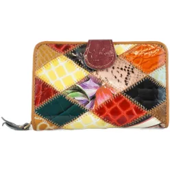   Vera Pelle színes varrott lakk női pénztárca, bőr, barna