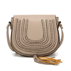 Bojttal díszített női táska, műbőr, szürke