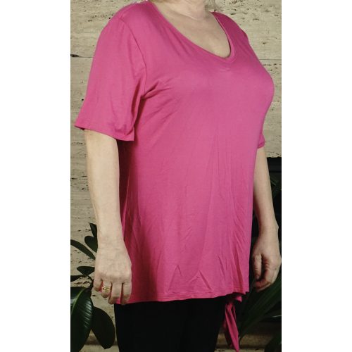 Női nagyméretű póló, alján megköthető, rózsaszín