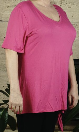 Női nagyméretű póló, alján megköthető, rózsaszín