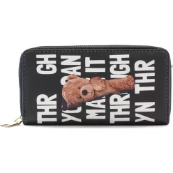   Női macis pénztárca felirattal, poliészter, fekete, "through"