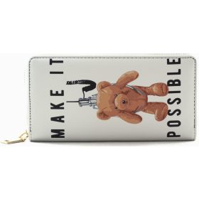   Női macis pénztárca felirattal, poliészter, fehér, "make it possible"