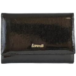 Lorenti elegáns női lakk pénztárca, bőr, fekete