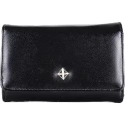 Sok rekeszes bőrhatású női pénztárca, műbőr, fekete