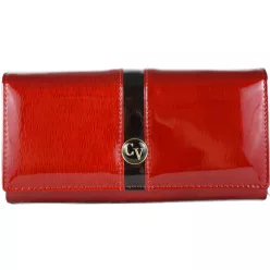   Cavaldi egyszínű lakk pénztárca fekete résszel és emblémával, bőr, piros
