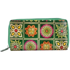 Női pénztárca indiai mintával, műbőr, zöld