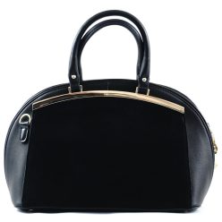   Silvia Rosa elegáns női kézitáska elején arany színű fém díszítéssel, rostbőr, fekete