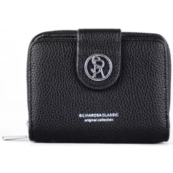   Silvia Rosa feliratos női pénztárca csattal, műbőr, fekete