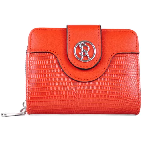 Silvia Rosa kígyómintás női pénztárca csattal, műbőr, piros