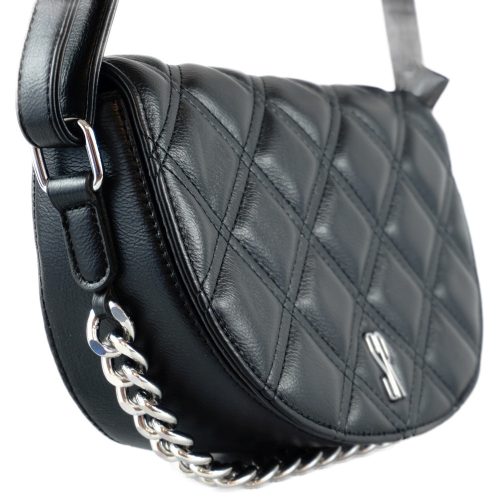 Silvia Rosa láncos női keresztpántos táska, puha steppelt, műbőr, fekete