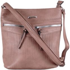   Silvia Rosa női válltáska elöl dupla zsebbel, műbőr, világosbarna