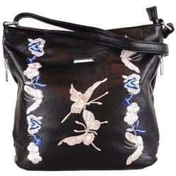   Silvia Rosa női válltáska hímzett pillangós mintával, műbőr, fekete