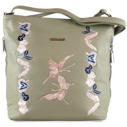   Silvia Rosa női válltáska hímzett pillangós mintával, műbőr, zöld