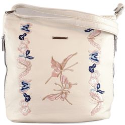   Silvia Rosa női válltáska hímzett pillangós mintával, műbőr, fehér