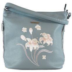   Silvia Rosa női válltáska hímzett virágmintával, műbőr, kék