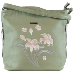   Silvia Rosa női válltáska hímzett virágmintával, műbőr, zöld