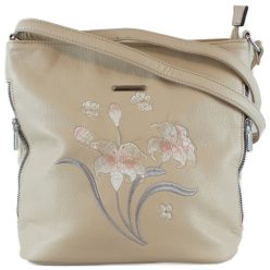   Silvia Rosa női válltáska hímzett virágmintával, műbőr, szürke