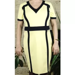 Női alkalmi ruha sáv díszítéssel, sárga