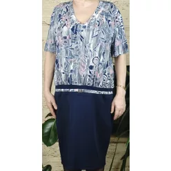 Női nagyméretű alkalmi ruha, virágmintás, kék