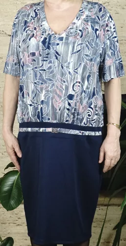 Női nagyméretű alkalmi ruha, virágmintás, kék