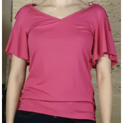 Fodros ujjú női póló, rózsaszín