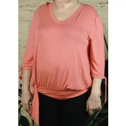 Női póló vállán és derekán megköthető, lazac