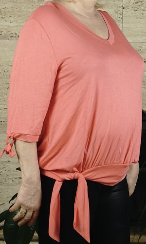 Női póló vállán és derekán megköthető, lazac