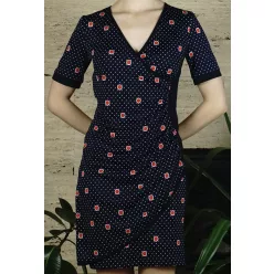 Női ruha pöttyös mintával, sötétkék